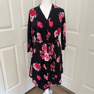 Laura Ashley‎ Nightgown & Robe Large 2 Pcs Black Pink English Roses Soft